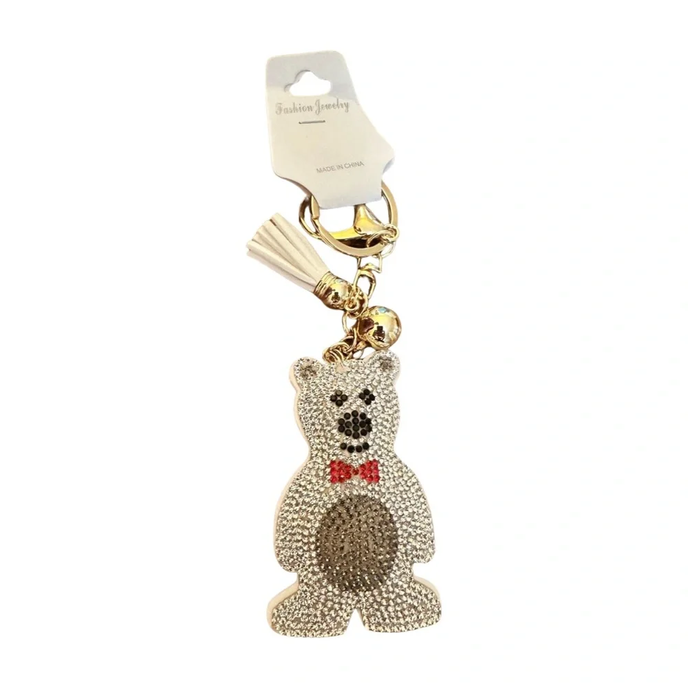 Sparkling Bear Keychain with Red Bow‎